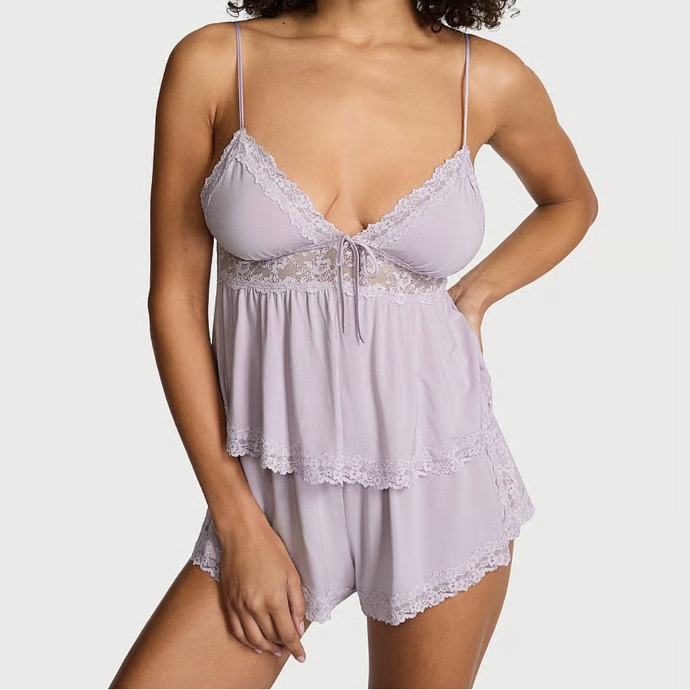NWT Victoria’s Secret So Soft Modal Lace Trim Cami & Short Set Size L